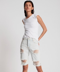 One Teaspoon Truckers Mid Waist Long-Length Relaxed Denim Shorts - Brando