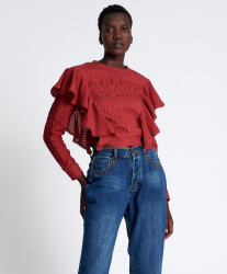 One Teaspoon Victoria Longsleeve Crop Top - Red Wine