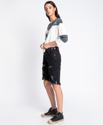 One Teaspoon Worn Concho Cut Off Truckers Mid Waist Shorts - Black