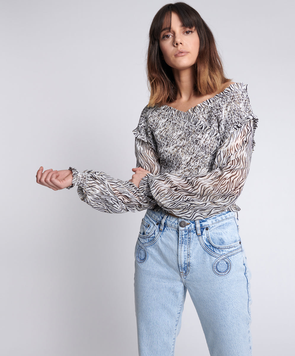 One Teaspoon Zebra Bardot Cross Over Top