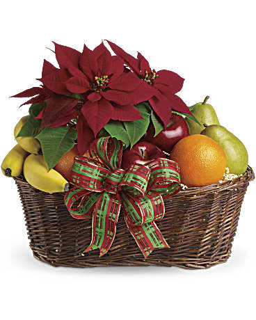 Orange | Mixed Bouquets | Fruit And Poinsettia Basket | Same Day Flower Delivery by Teleflora