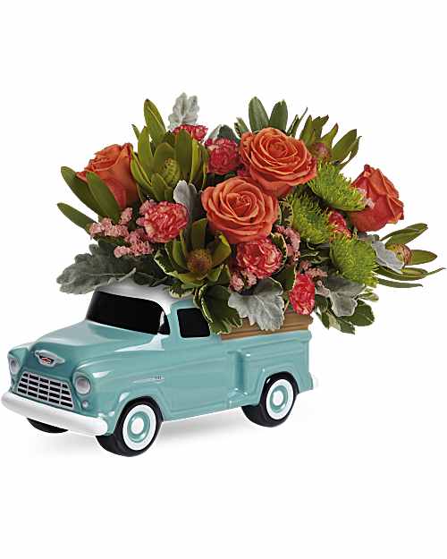 Orange | Roses | Keep Trucking Chevy Bouquet | Same Day Flower Delivery by Teleflora