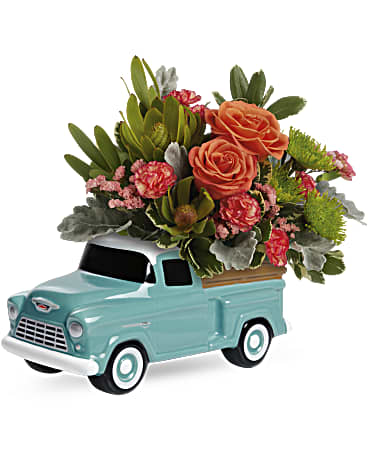 Orange | Roses | Keep Trucking Chevy Bouquet | Same Day Flower Delivery by Teleflora
