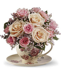 Pink | Roses | Victorian Teacup Bouquet | Same Day Flower Delivery by Teleflora
