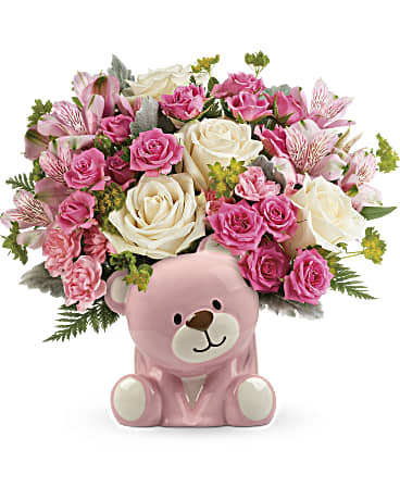Pink | Mixed Bouquets | Precious Pink Bear Bouquet | Same Day Flower Delivery by Teleflora