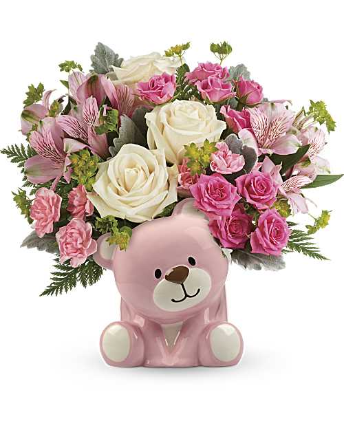 Pink | Mixed Bouquets | Precious Pink Bear Bouquet | Same Day Flower Delivery by Teleflora