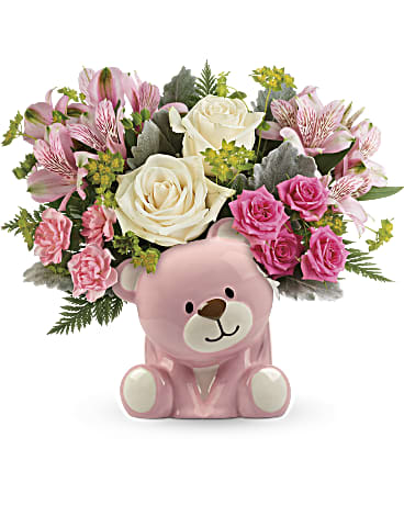 Pink | Mixed Bouquets | Precious Pink Bear Bouquet | Same Day Flower Delivery by Teleflora