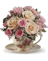 Pink | Roses | Victorian Teacup Bouquet | Same Day Flower Delivery by Teleflora