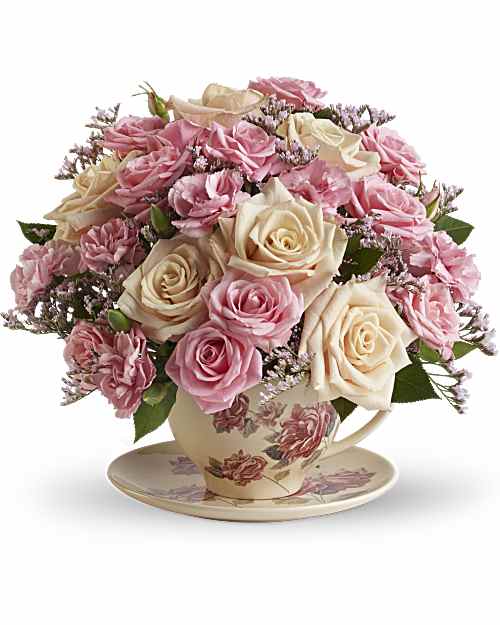 Pink | Roses | Victorian Teacup Bouquet | Same Day Flower Delivery by Teleflora