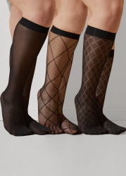 Plus Size 3PK Diamond Trouser Socks, Black, 1SZ - Ashley Stewart