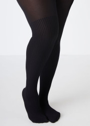 Plus Size 50 Denier Ribbed Footed Tights, Black, EE - Ashley Stewart