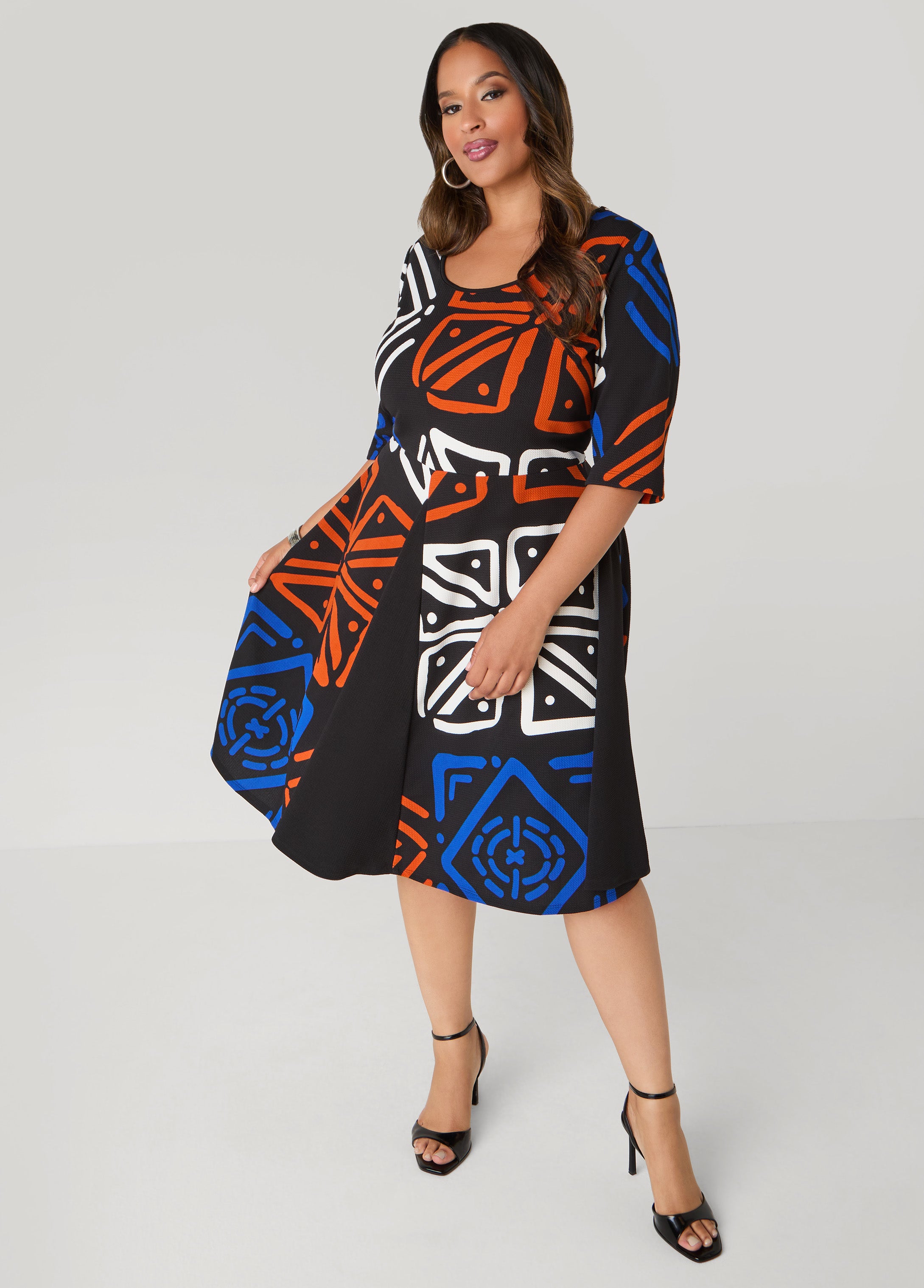 Plus Size Abstract Print A Line Dress, Multi, 30/32 - Ashley Stewart