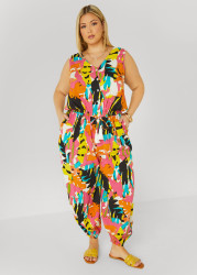 Plus Size Abstract Print Joggers Jumpsuit, Multi, 22/24 - Ashley Stewart