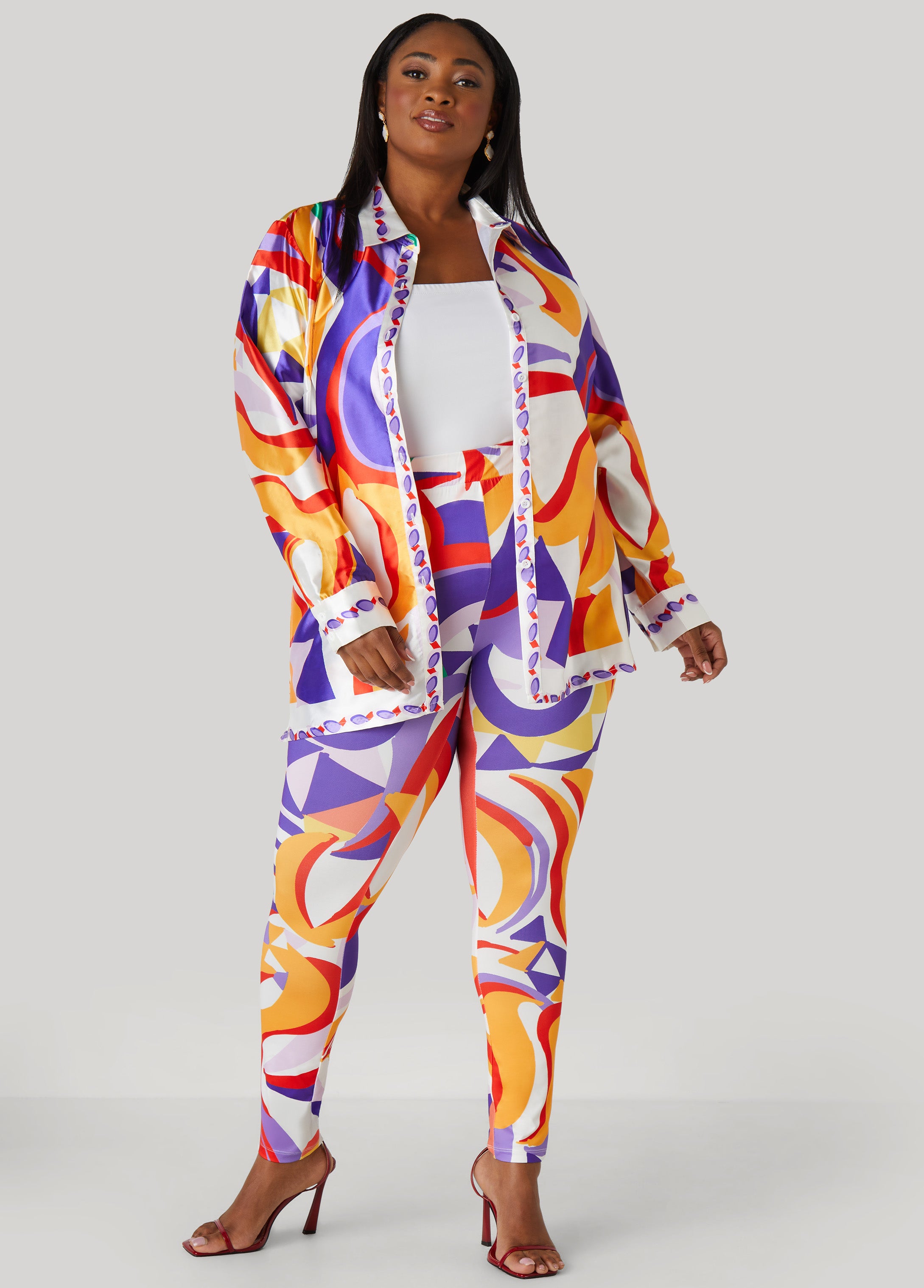 Plus Size Abstract Print Leggings, Multi, 30/32 - Ashley Stewart
