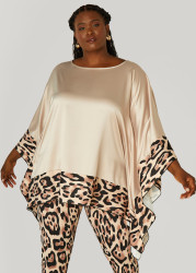 Plus Size Animal Print Paneled Satin Tunic, Natural Leopard, 10/12 - Ashley Stewart