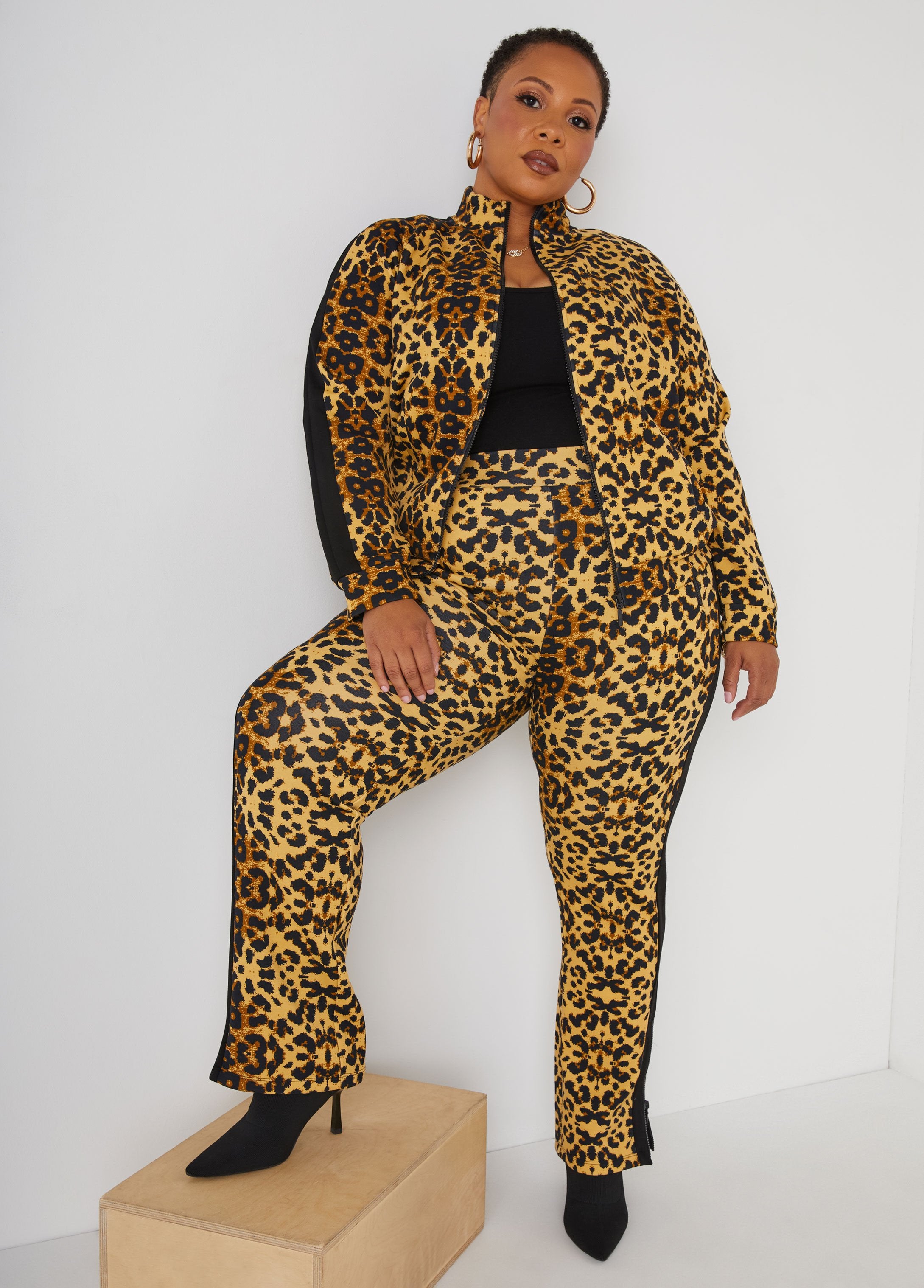Plus Size Animal Zip Detailed Track Pants, Multi, 26/28 - Ashley Stewart