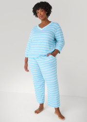 Plus Size Anne Klein Striped Pajama Set, Light Pastel Blue, 3X - Ashley Stewart