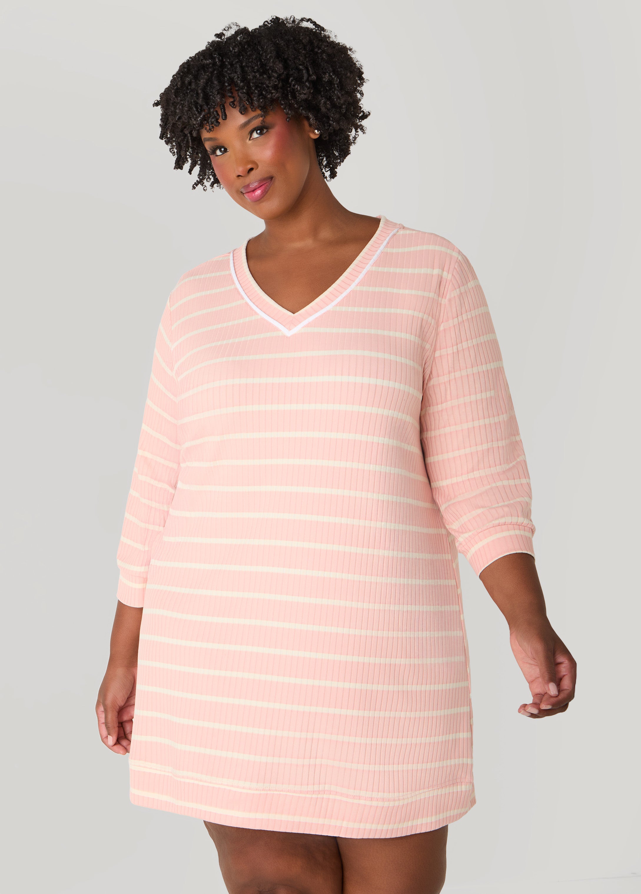 Plus Size Anne Klein Striped Sleepshirt, Pink, 1X - Ashley Stewart