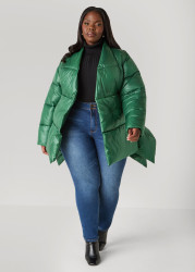 Plus Size Asymmetric Belted Puffer Jacket, Black, 34/36 - Ashley Stewart