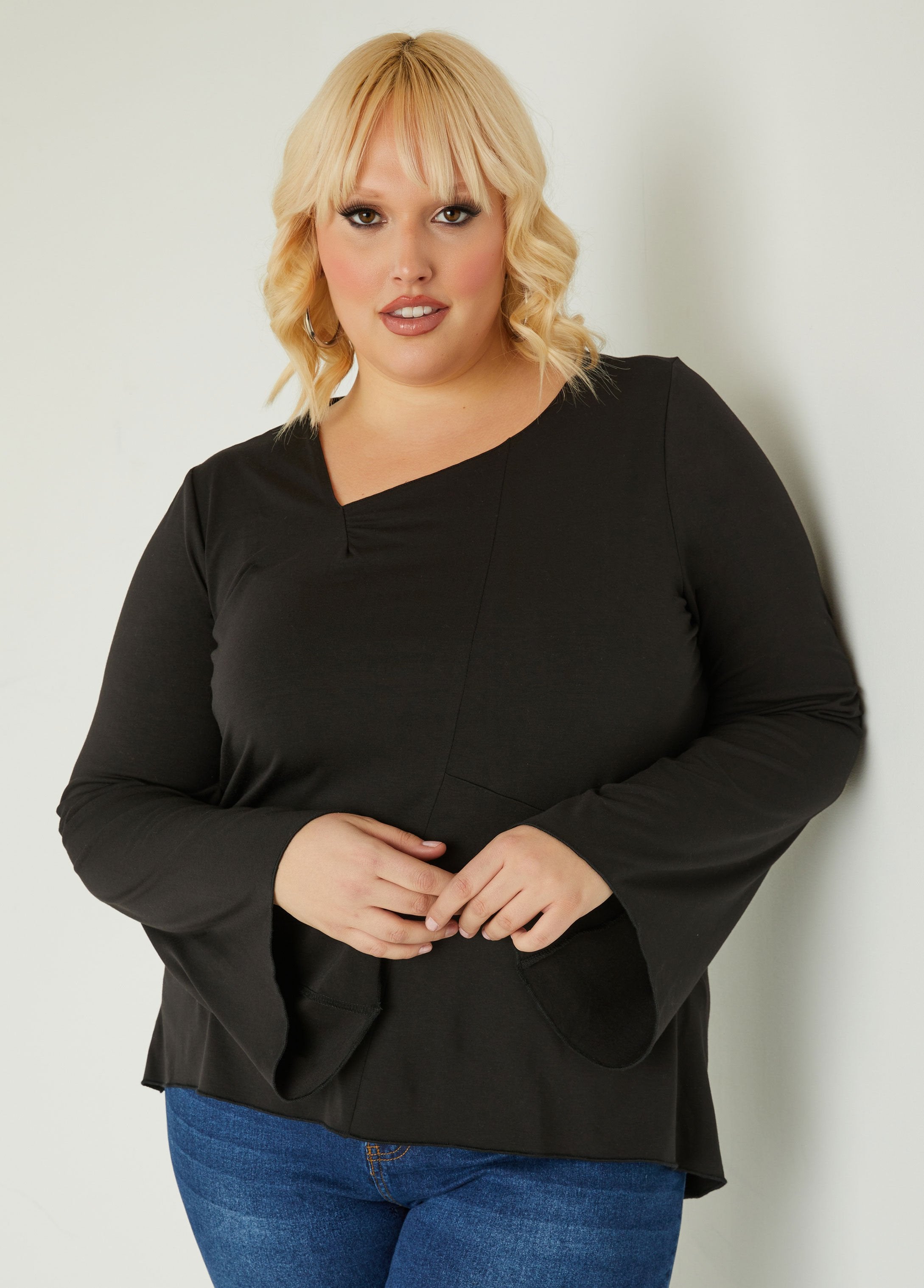 Plus Size Asymmetric Hi Low Top, Black, 18/20 - Ashley Stewart