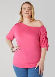Plus Size Asymmetric Ruched Top, Fandango Pink, 30/32 - Ashley Stewart
