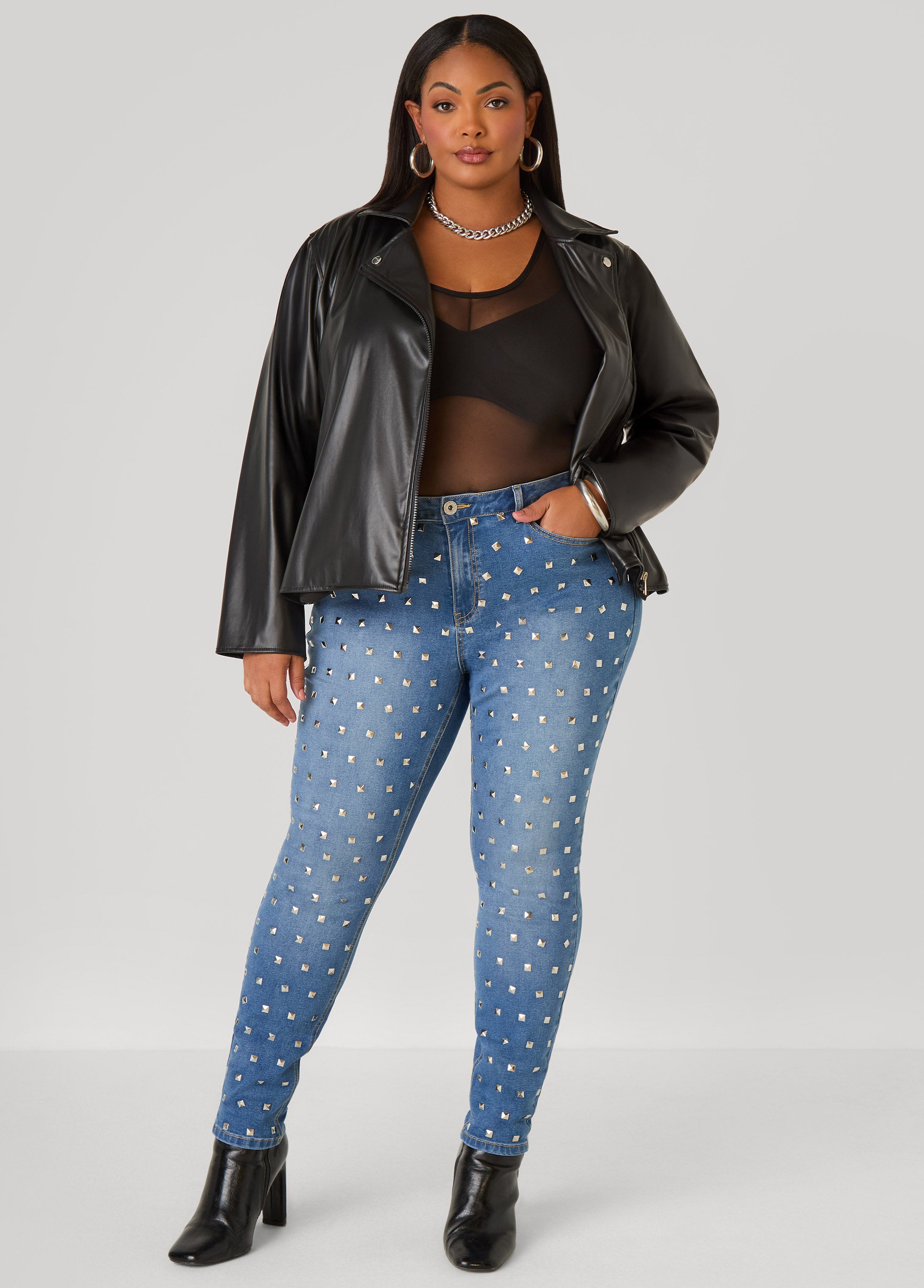 Plus Size Asymmetric Zip Front Moto Jacket, Black, 10 - Ashley Stewart