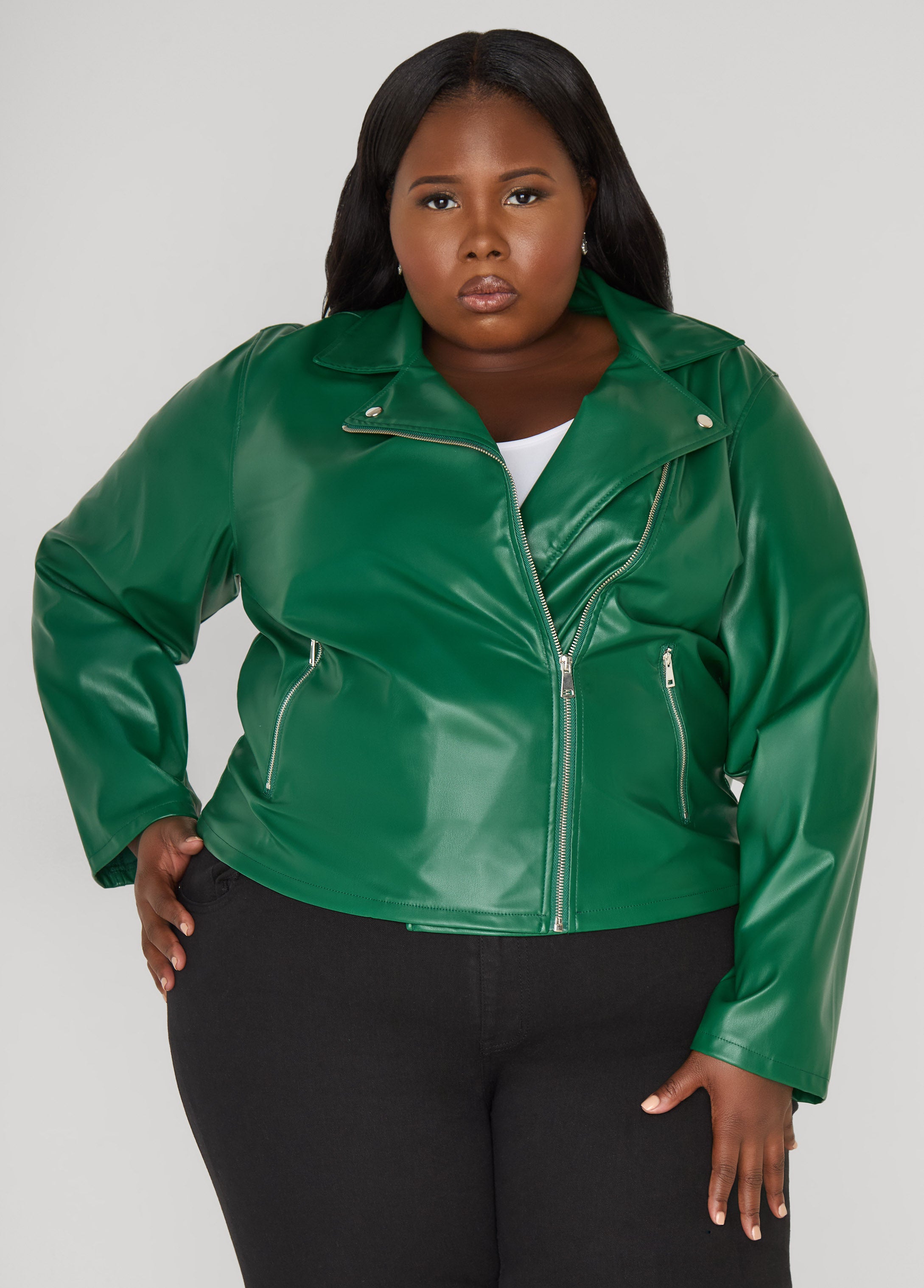Plus Size Asymmetric Zipper Moto Jacket, EDEN, 14 - Ashley Stewart
