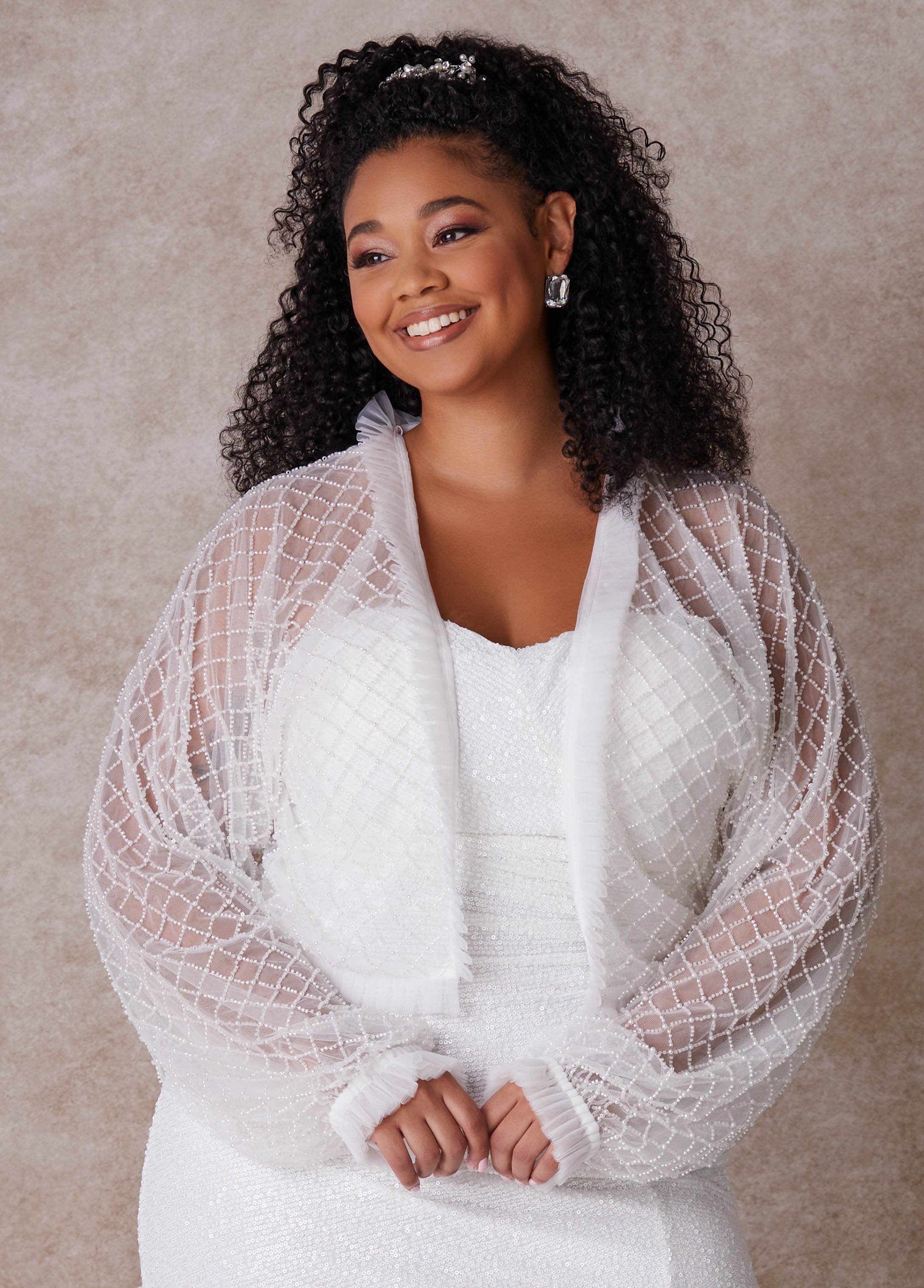 Plus Size Beaded Bridal Jacket, White, 20 - Ashley Stewart