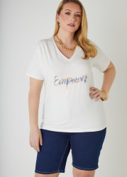 Plus Size Beaded Empower Tee, White, 26/28 - Ashley Stewart