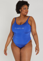 Plus Size Bebe Crystal Swimsuit, Blue, 3X - Ashley Stewart