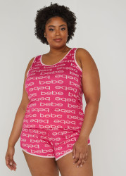 Plus Size Bebe Printed Tank And Shorts Set, Pink, 1X - Ashley Stewart