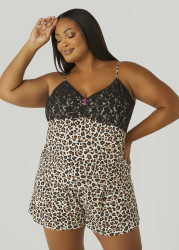 Plus Size Betsey Johnson Leopard PJs Set, Brown Animal, 3X - Ashley Stewart