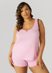 Plus Size Betsey Johnson Ribbed PJ Shorts Set, Pink, 3X - Ashley Stewart
