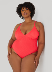 Plus Size Betsey Johnson Textured Swimsuit, Fuchsia, 1X - Ashley Stewart