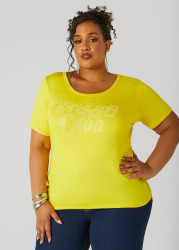 Plus Size Birthday Diva Crystal Tee, Yellow, 10/12 - Ashley Stewart