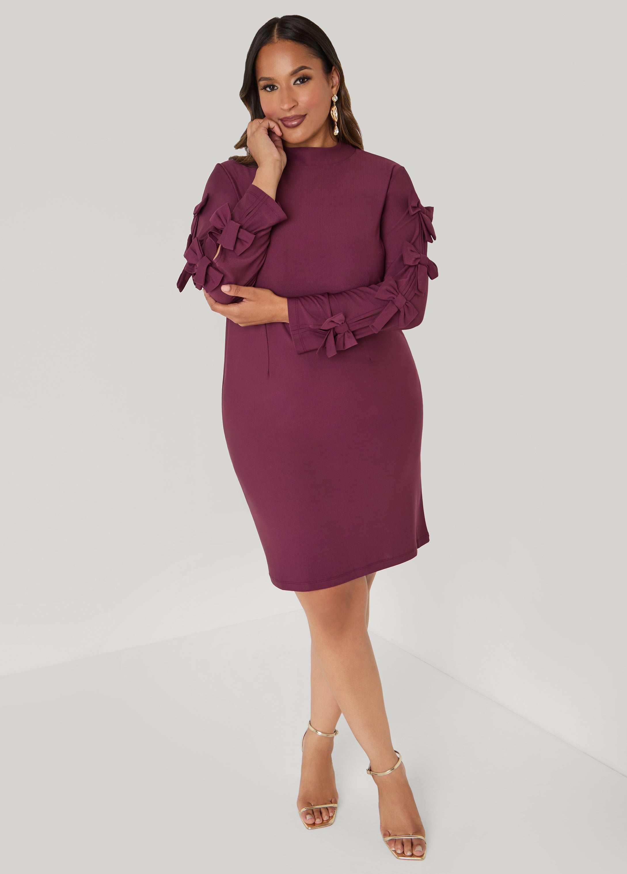 Plus Size Bow Embellished Cutout Dress, MAUVE WINE, 22/24 - Ashley Stewart