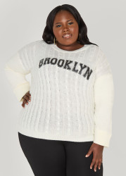 Plus Size Brooklyn Cable Knit Sweater, White, 34/36 - Ashley Stewart