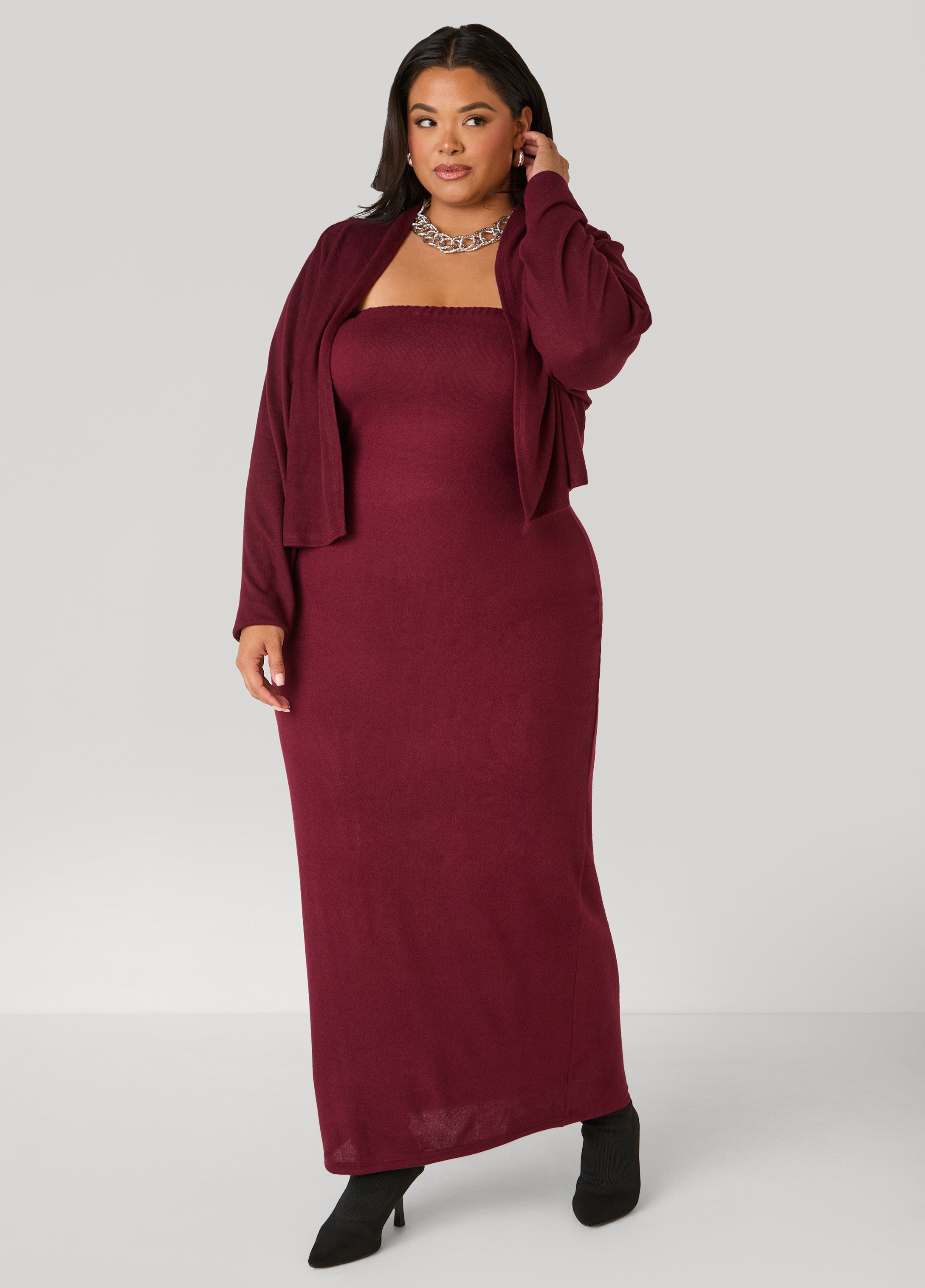 Plus Size Brushed Strapless Maxi Dress, Wine, 10/12 - Ashley Stewart