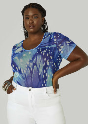 Plus Size Butterfly Print Mesh Tee, Blue, 10/12 - Ashley Stewart