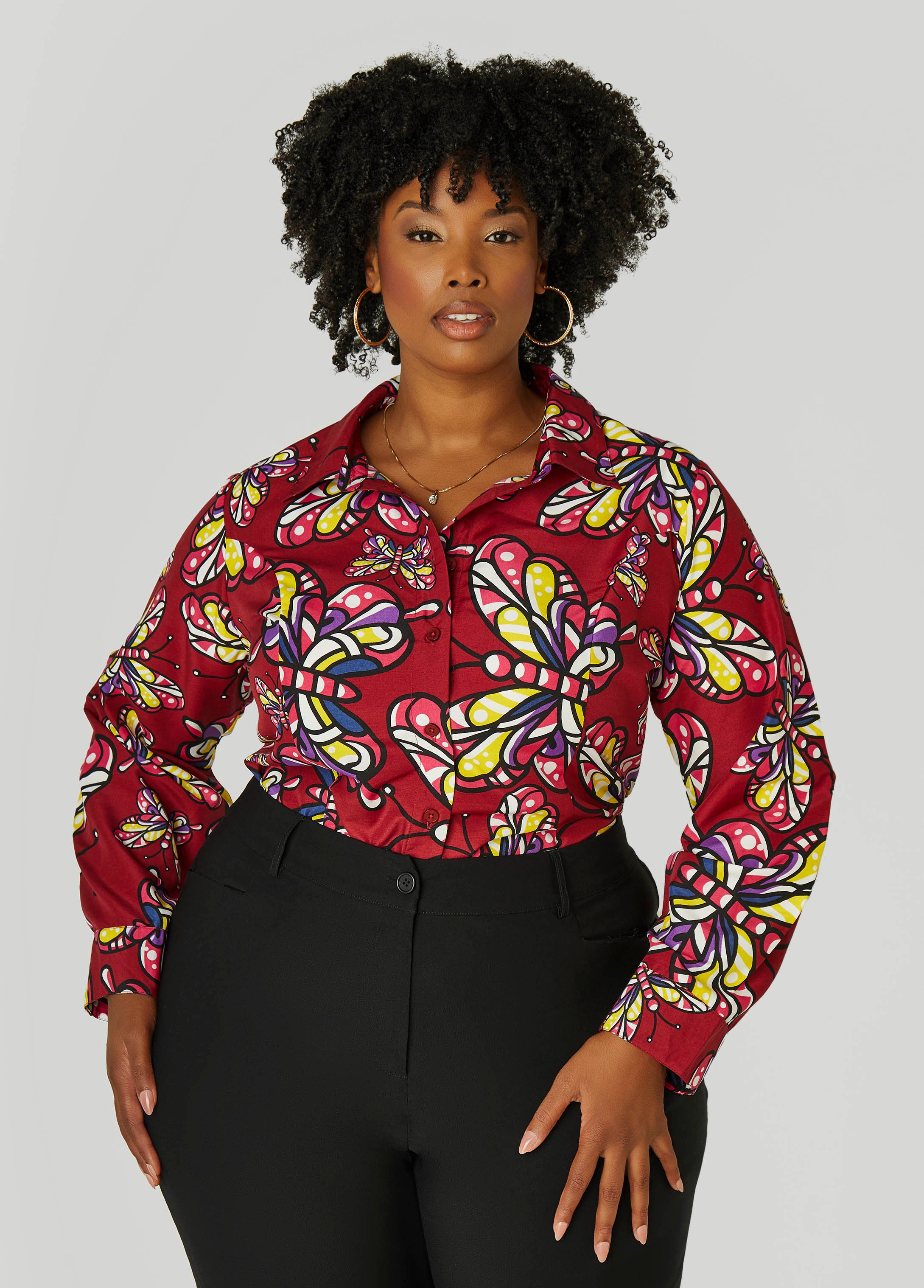 Plus Size Butterfly Print Shirt, Multi, 18 - Ashley Stewart