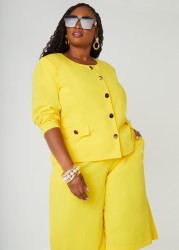 Plus Size Button Detailed Crepe Jacket, Pink, 14 - Ashley Stewart