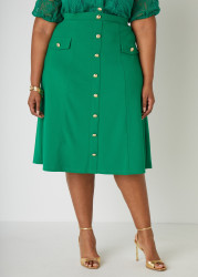 Plus Size Button Embellished Midi Skirt, White, 16 - Ashley Stewart