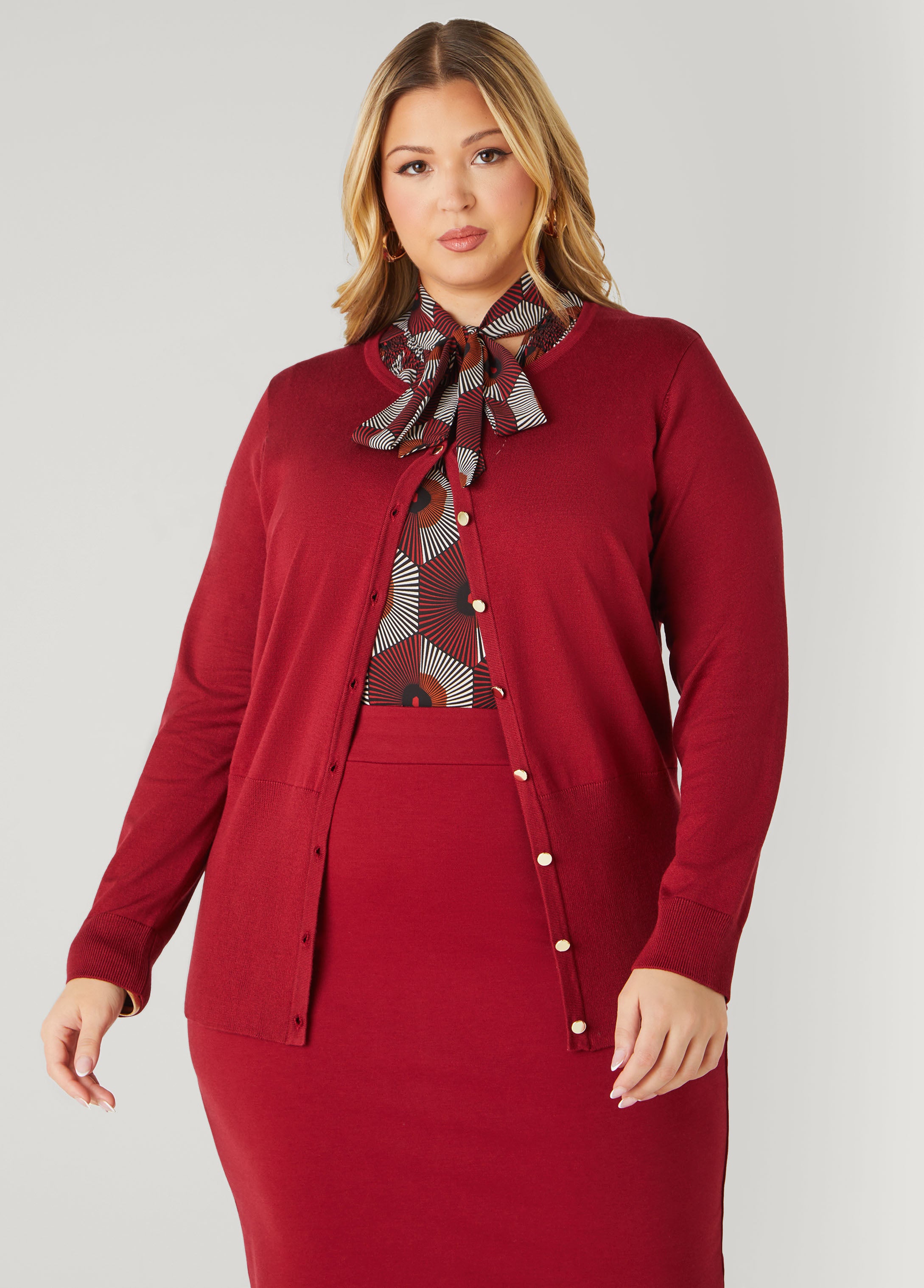 Plus Size Button Front Knitted Cardigan, BIKING RED, 30/32 - Ashley Stewart