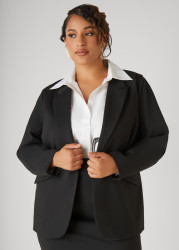 Plus Size Button Front Ponte Blazer, Black, 34 - Ashley Stewart