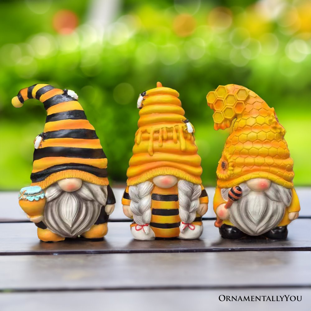 Plus Size Buzzy Trio Set of Three Bumble Bee Gnome Figurines, 6" Tiered Tray Home or Garden Decoration, Default Title,  - Ashley Stewart