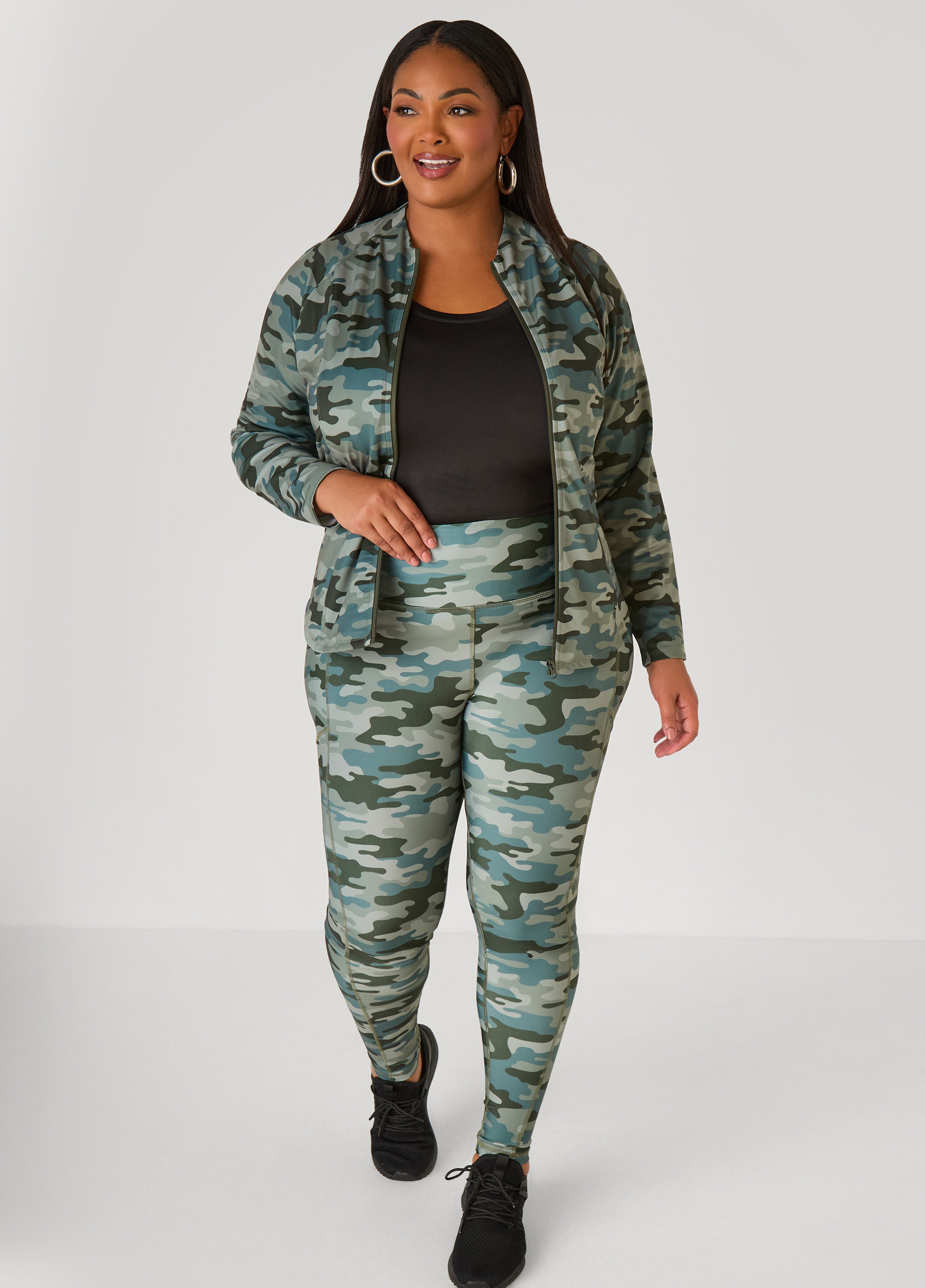 Plus Size Camo Print Leggings, Olive, 18/20 - Ashley Stewart