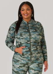 Plus Size Camo Print Track Jacket, Olive, 14/16 - Ashley Stewart