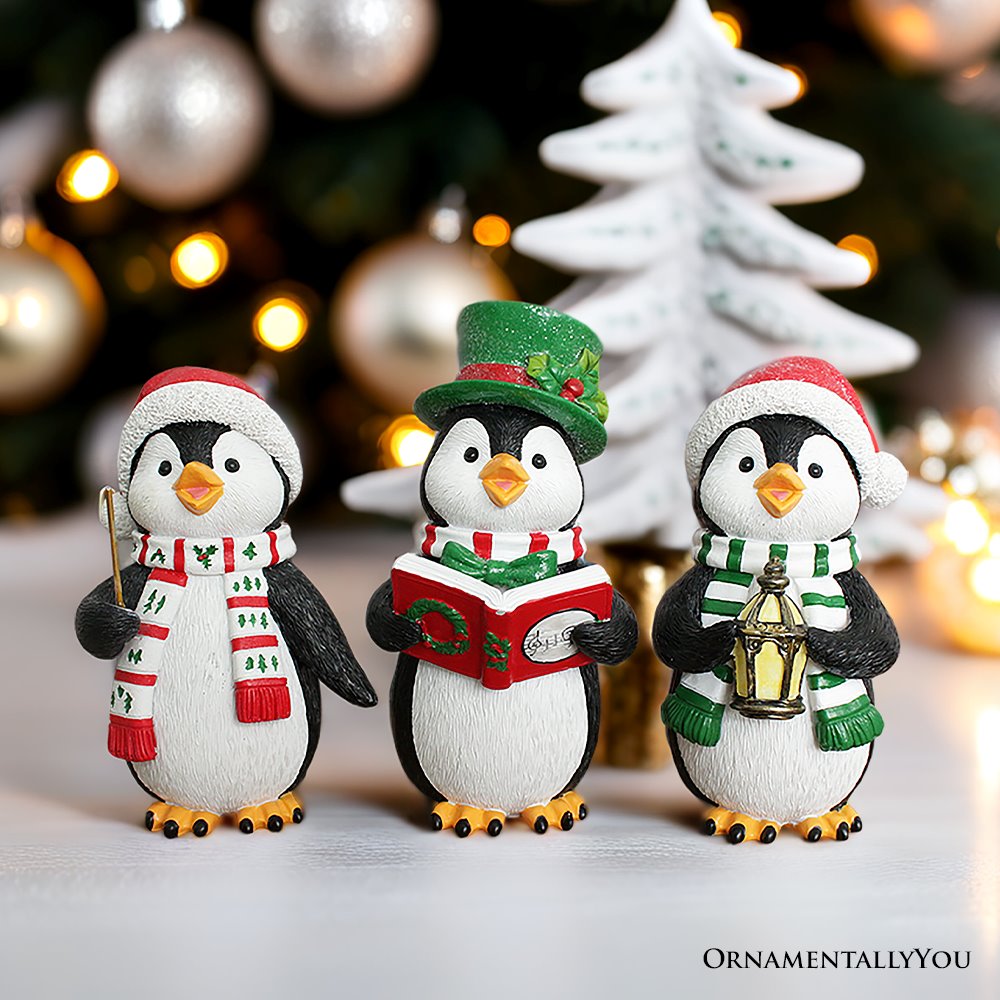 Plus Size Caroling Penguin Trio Set of Christmas Figurines, 6" Winter Holiday Statue Set of Three, Default Title,  - Ashley Stewart
