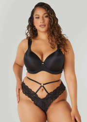 Plus Size Chain Trimmed Crotchless Thong, Black, 1X/2X - Ashley Stewart