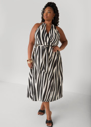 Plus Size Chain Trimmed Striped Dress, Black Combo, 2X - Ashley Stewart